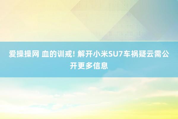 爱操操网 血的训戒! 解开小米SU7车祸疑云需公开更多信息