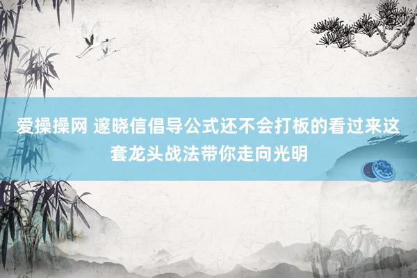 爱操操网 邃晓信倡导公式还不会打板的看过来这套龙头战法带你走向光明
